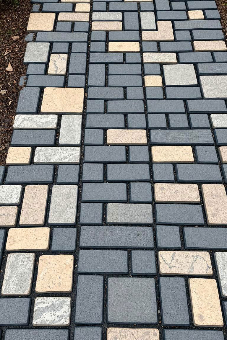 Mixed Materials Black Brick Walkway - 24 Black Brick Walkway Ideas