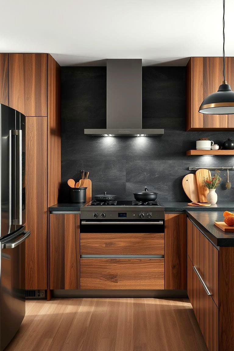 Mixed Materials Black and Brown Fusion - 24 Black and Brown Kitchen Ideas