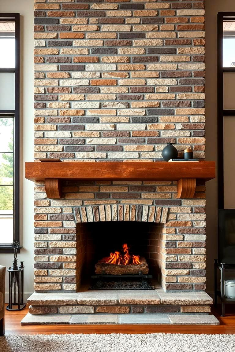 Mixed Materials Brick Fireplace - 24 Brick Fireplace Ideas