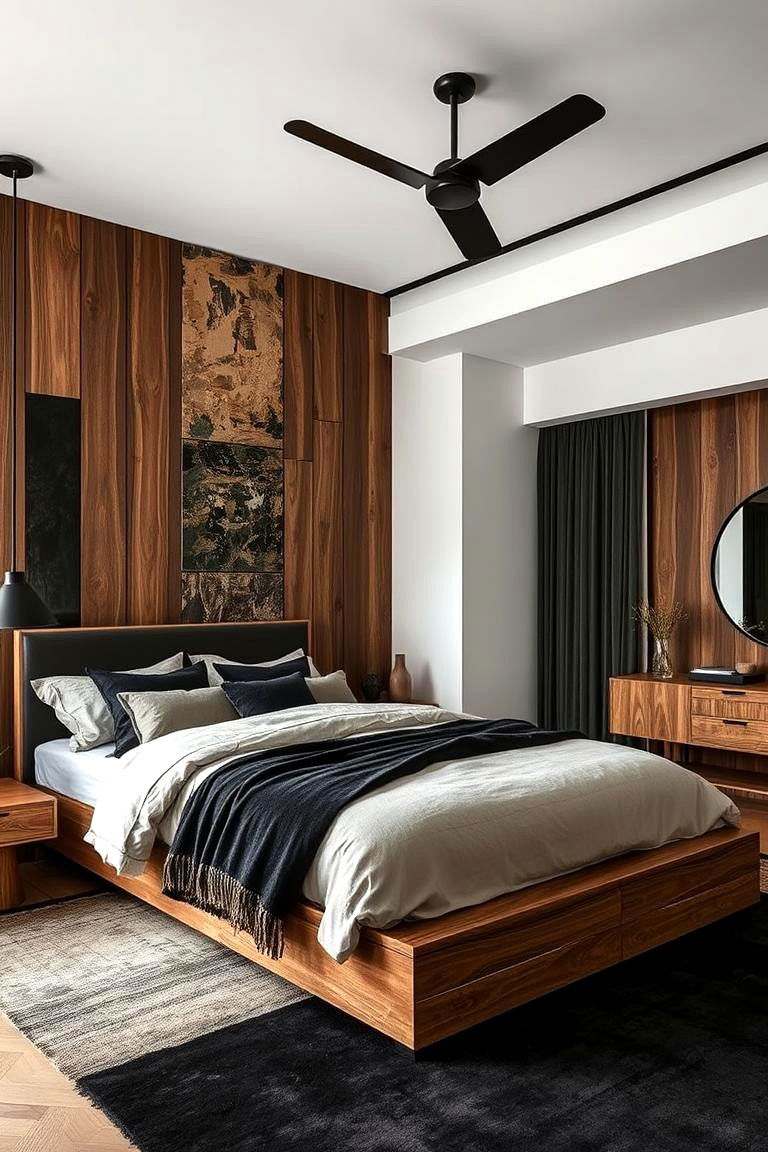 Mixed Materials Dynamic Black and Brown Combinations - 24 Black and Brown Bedroom Ideas