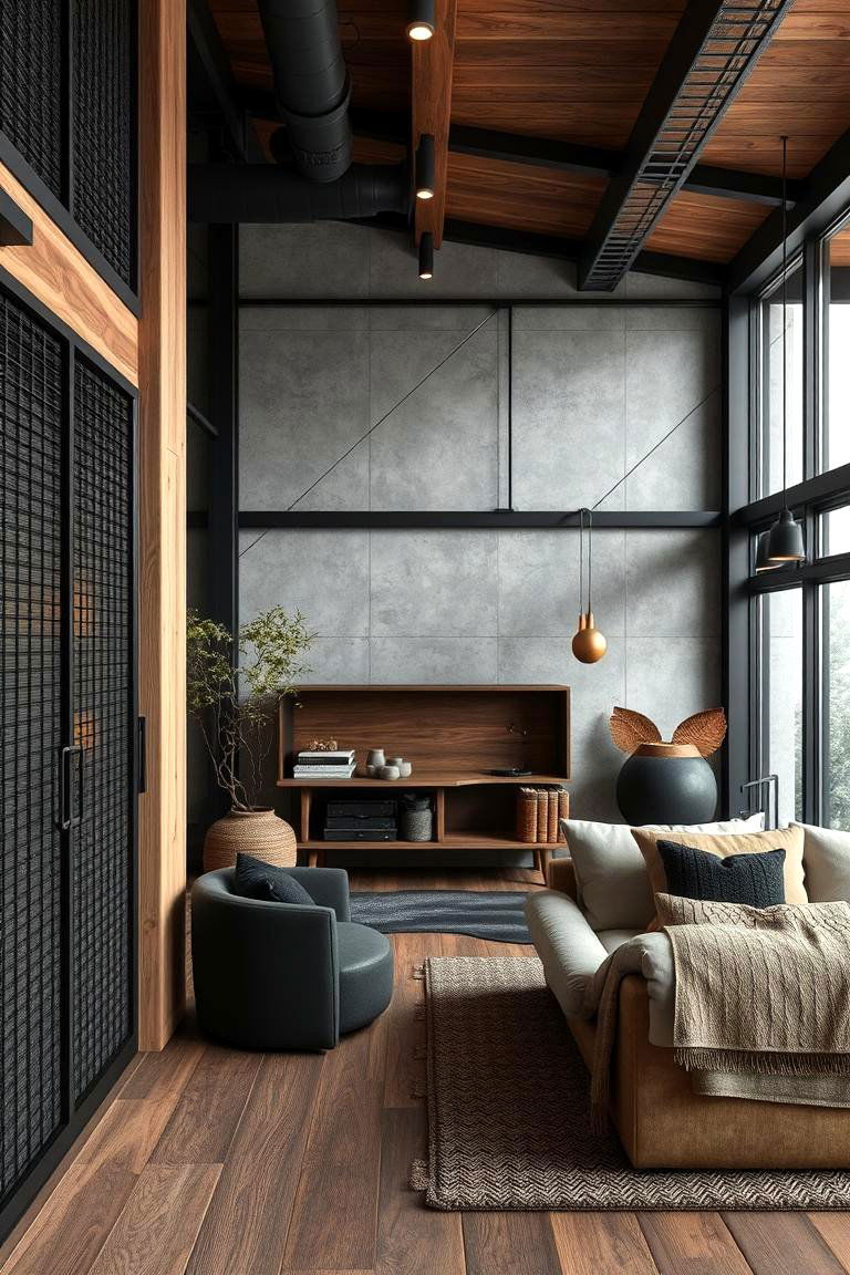 Mixed Materials Harmony in Interior Design - 24 Black and Brown Interior Design Ideas