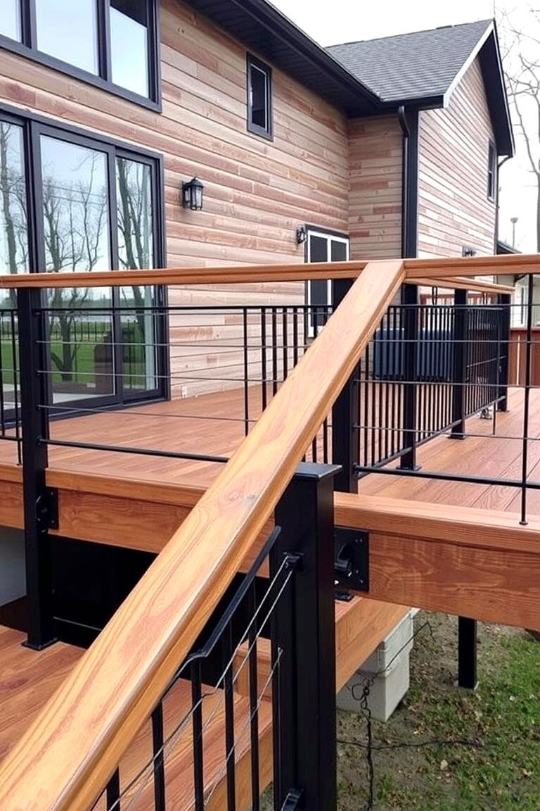 Mixed Materials Modern Flair - 24 Horizontal Deck Railing Ideas