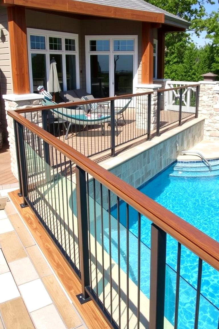 Mixed Materials Railing - 24 Pool Deck Railing Ideas