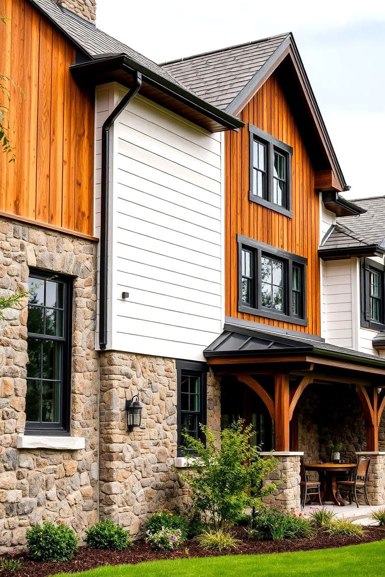 Mixed Materials Stone and Wood - 24 Modern Farmhouse Exterior