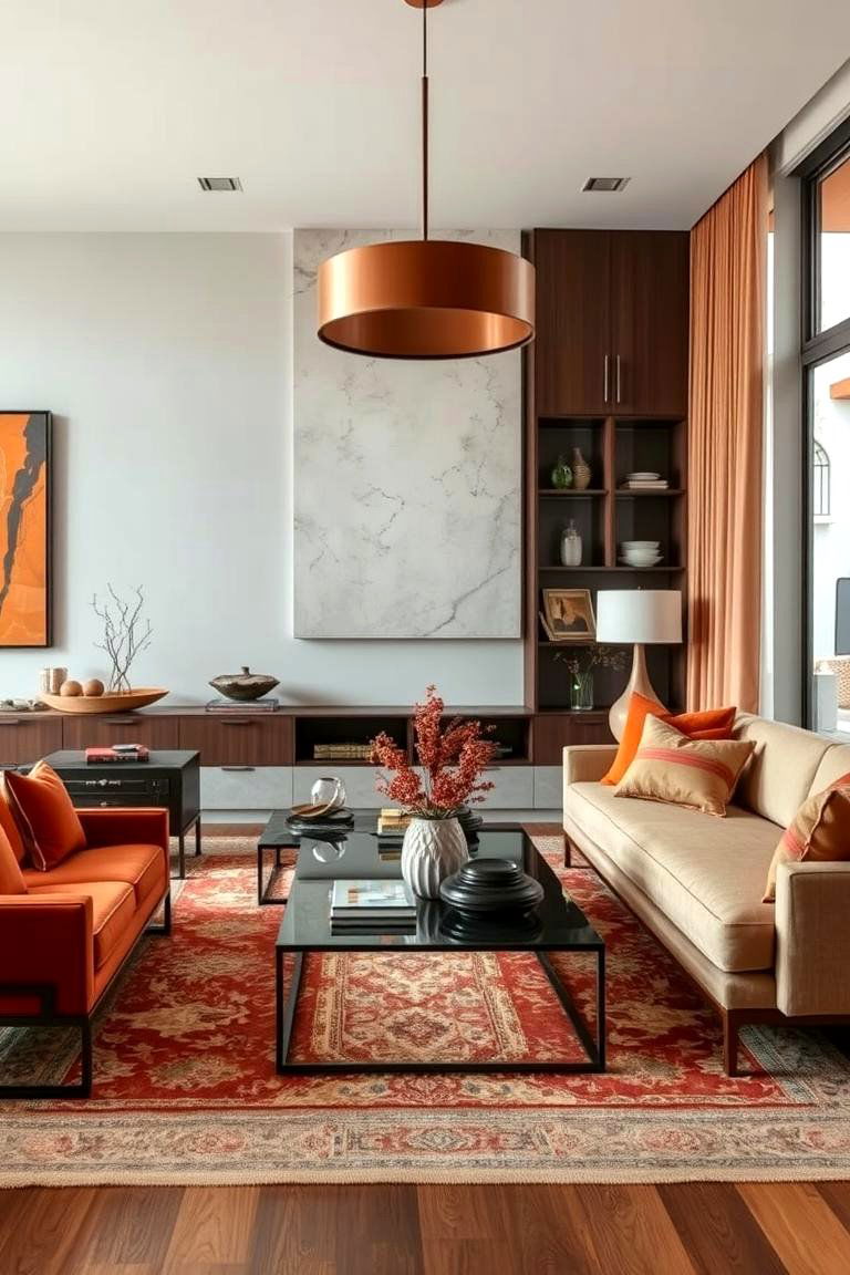 Mixed Materials with Terracotta Accents - 24 terracotta living room ideas