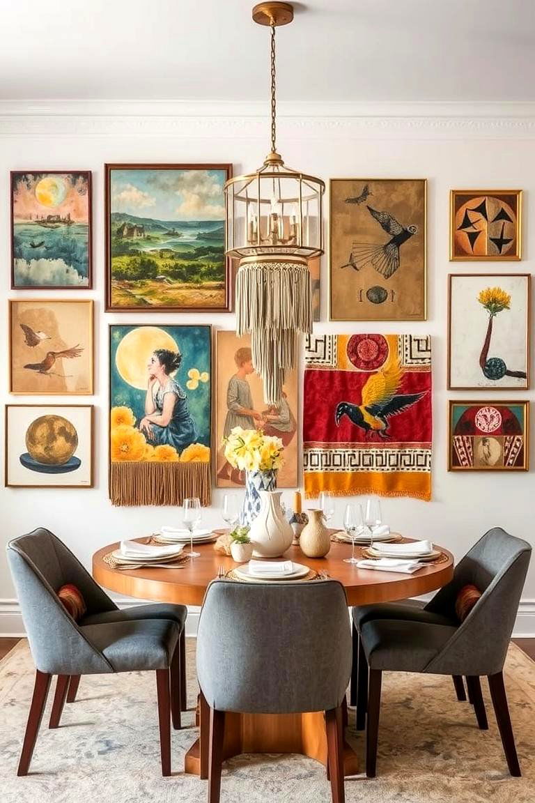 Mixed Media Art Display - 24 Dining Room Wall Decor Ideas