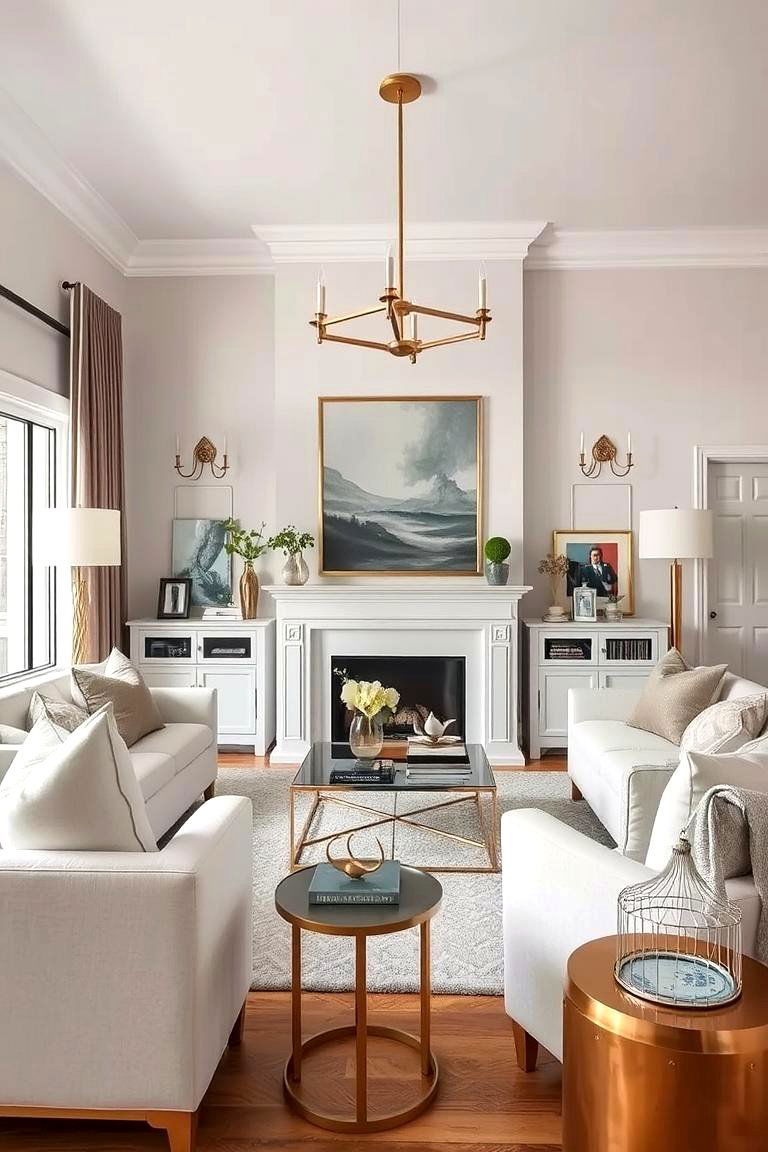 Mixed Metallic Accents - 24 Colorful Living Room Ideas