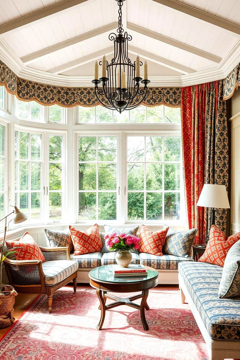 Mixed Pattern Drapery for Bold Style - 24 Victorian Sunroom Ideas