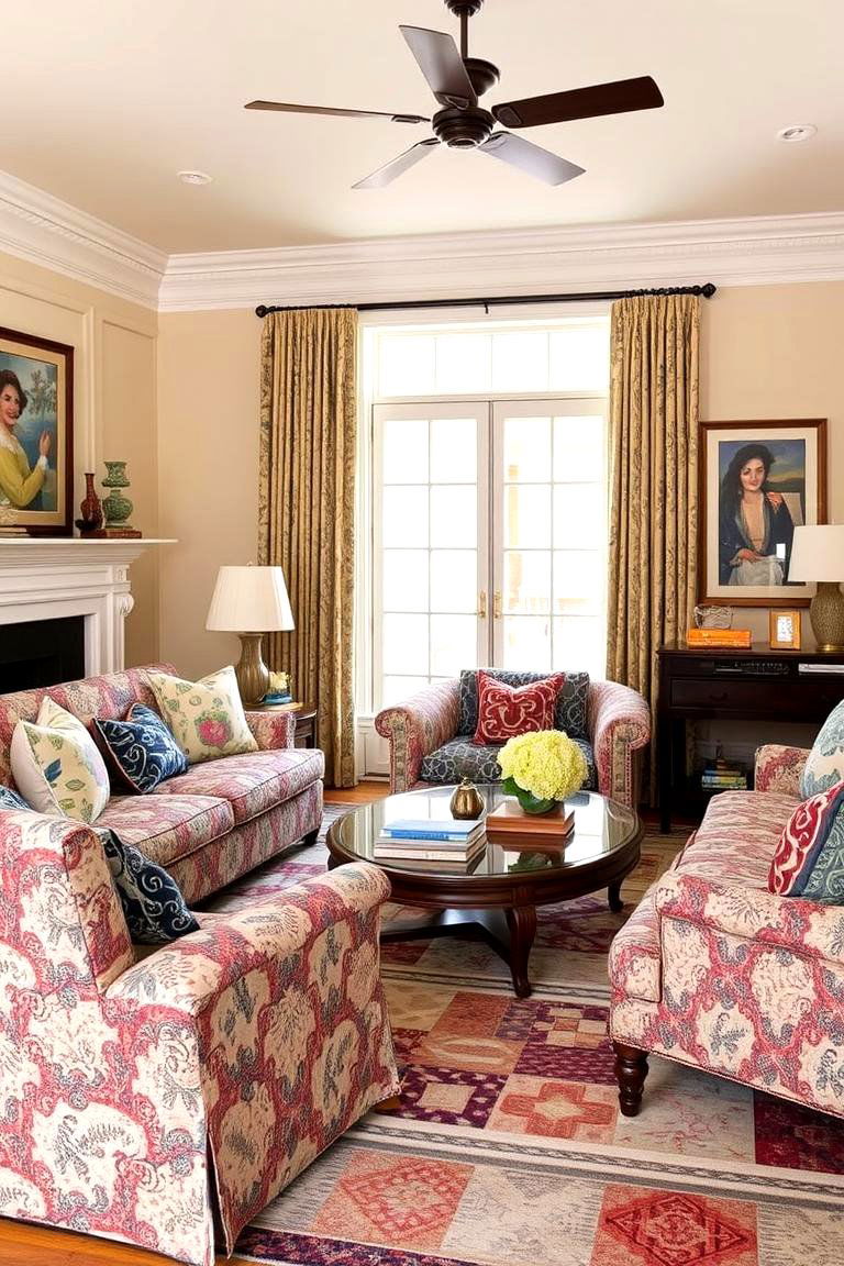 Mixed Patterned Furnishings - 24 Maximalist Living Room Design Ideas