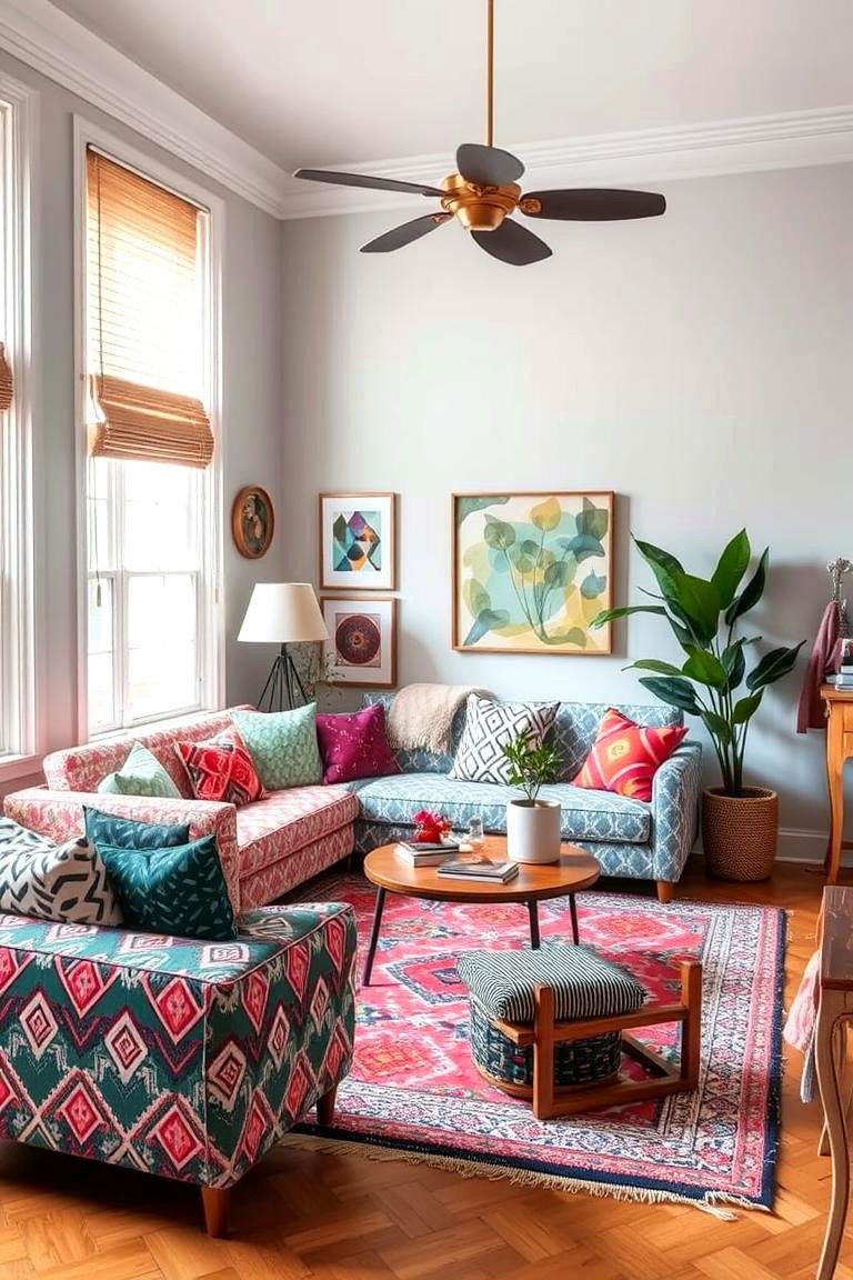 Mixed Patterns and Boho Accents - 24 Minimalist Modern Boho Living Room Ideas