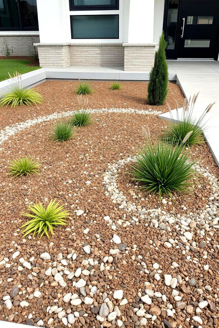 Mixed Pebbles and Mulch Design - 24 Front Yard Landscaping Ideas With Rocks and Mulch