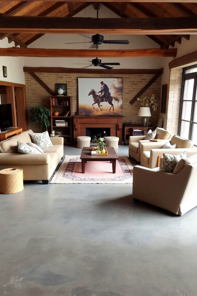 Mixed Seating Arrangement - 24 Rustic Concrete Floor Living Room Ideas