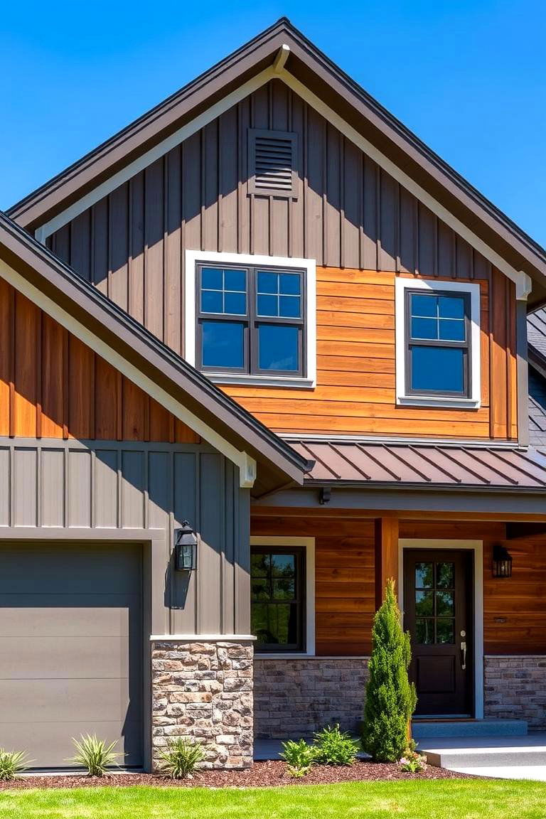 Mixed Siding Materials Wood and Metal - 24 Modern Farmhouse Exterior