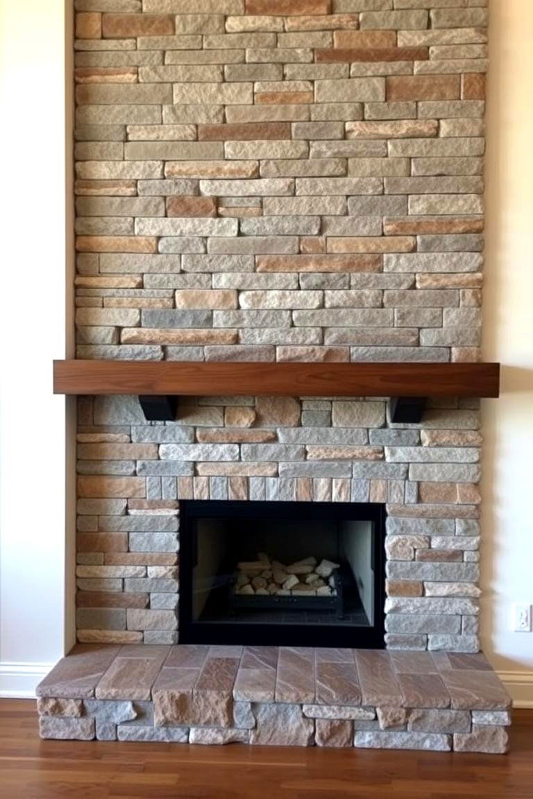 Mixed Stone Fireplace with Texture Contrast - 24 Floor-to-Ceiling Stone Fireplace Ideas