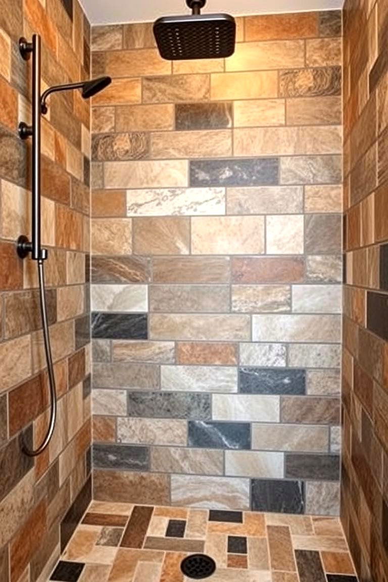 Mixed Stone Patterns - 24 Stone Shower Design Ideas