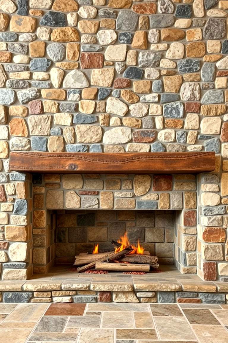 Mixed Stone Texture Fireplace - 24 Stone Fireplace Ideas