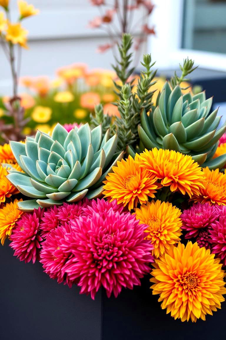 Mixed Succulent and Fall Foliage Planter - 24 Fall Planter Ideas