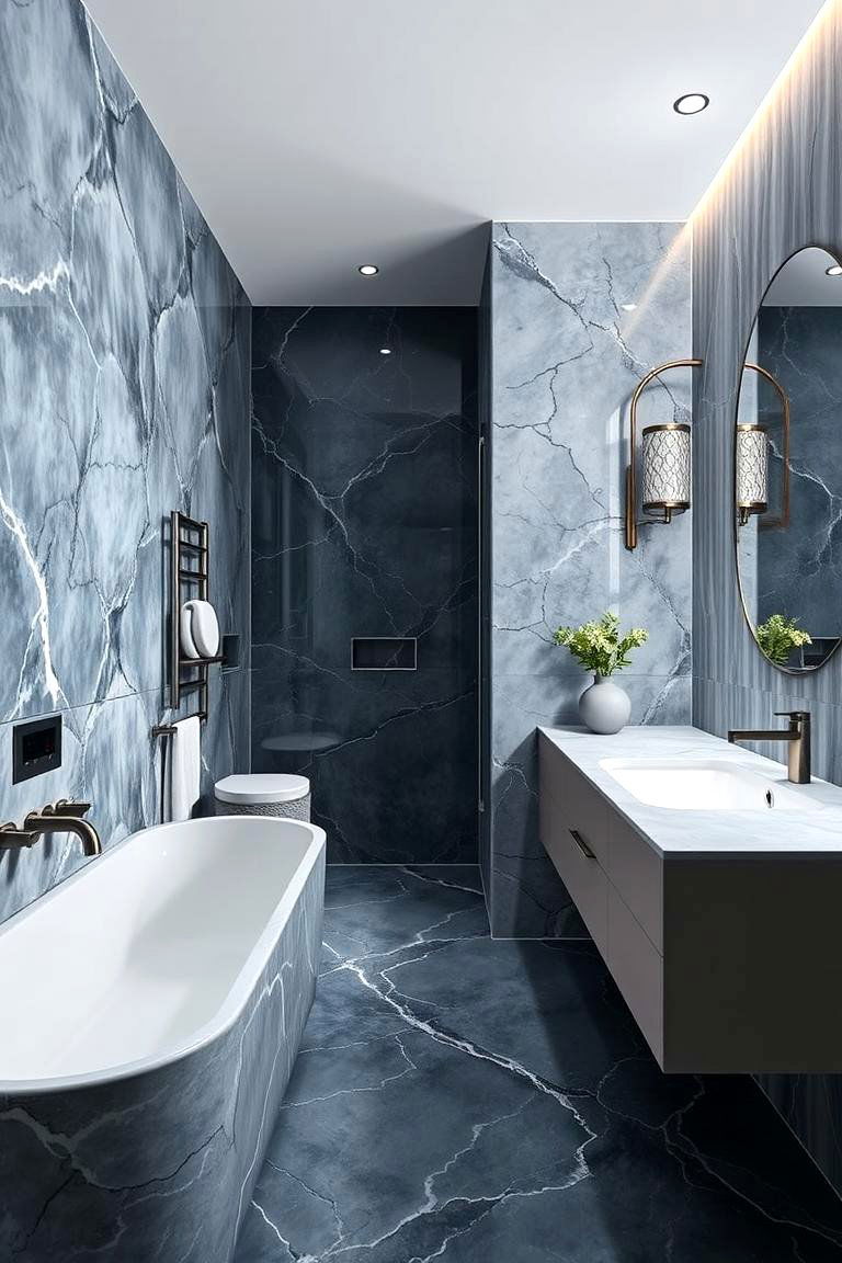 Mixed Texture Luxury - 24 Blue and Gray Bathroom Ideas