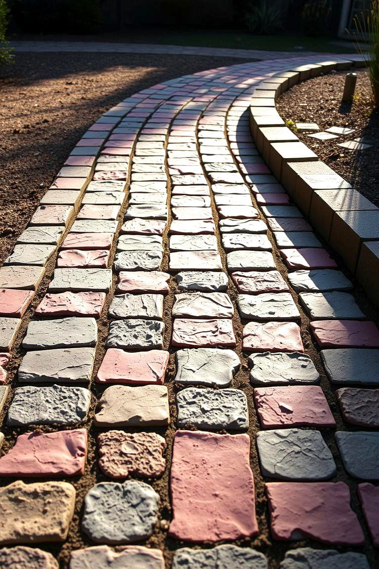 Mixed Texture and Color Harmony - 24 Concrete Paver Walkway Ideas