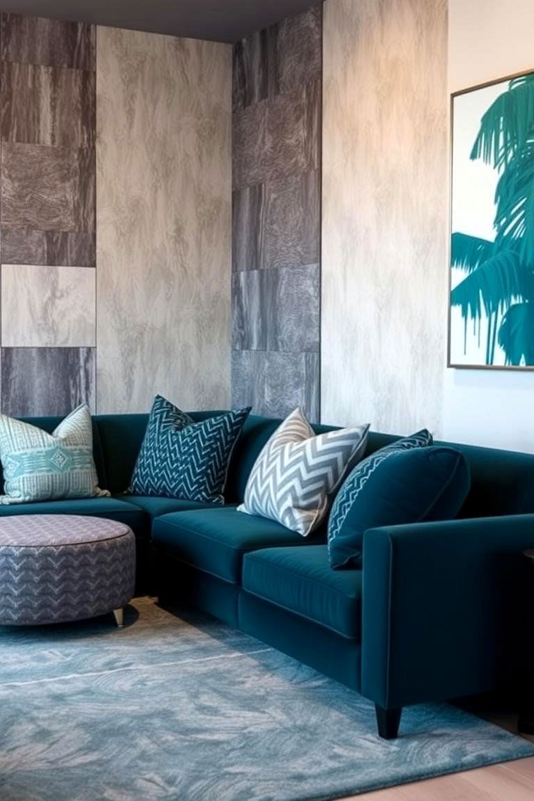 Mixed Texture and Pattern Harmony - 24 Teal and Grey Bedroom Ideas