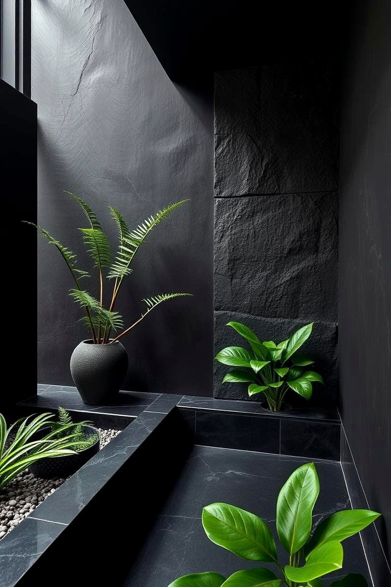Mixed Textures Smooth Black with Lush Green - 24 Black and Green Bedroom Design Ideas