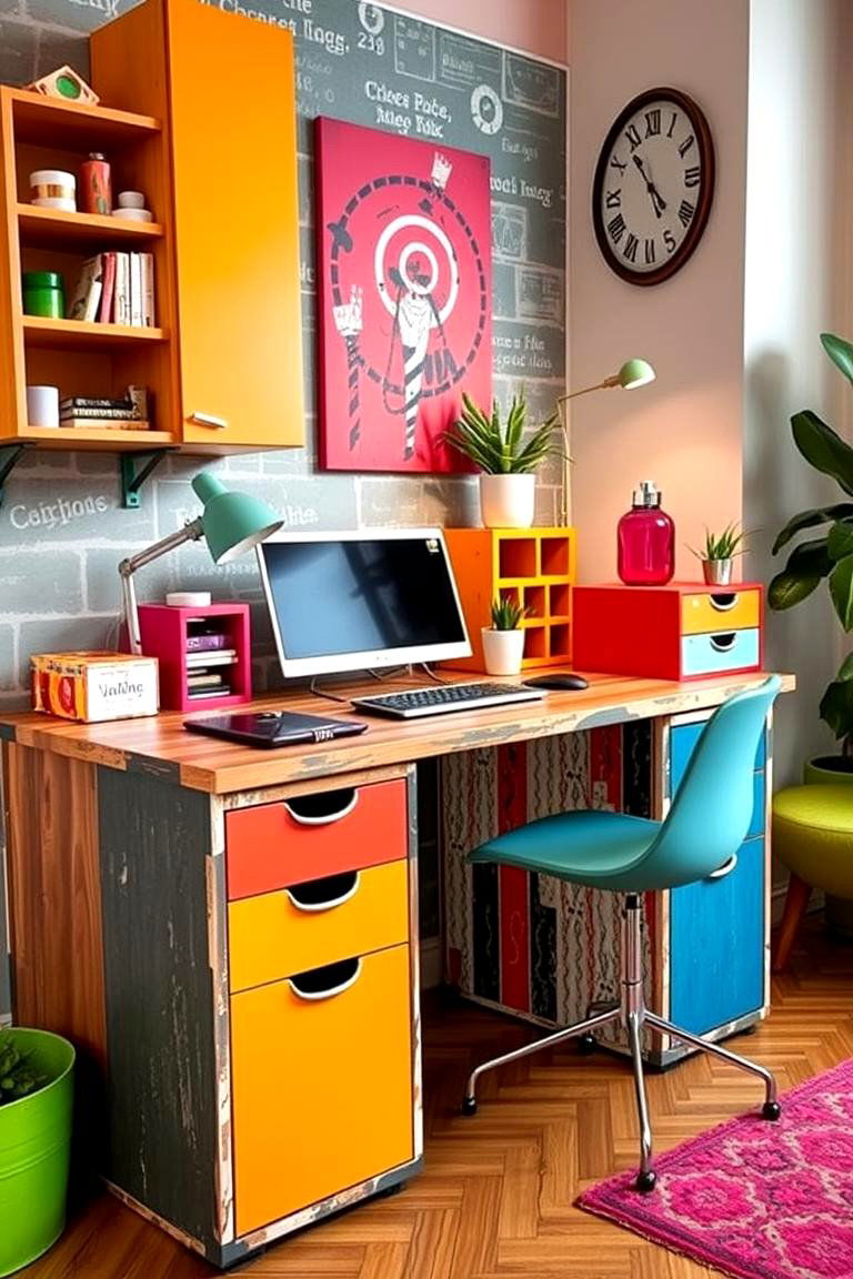 Mixed Textures and Color Accents - 24 Desk in Living Room Ideas