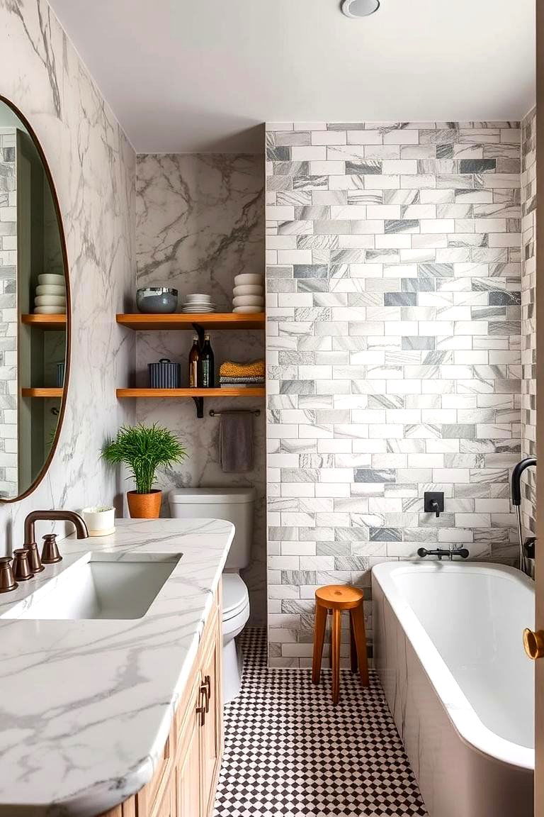 Mixed Textures and Materials - 24 Eclectic Bathroom Ideas