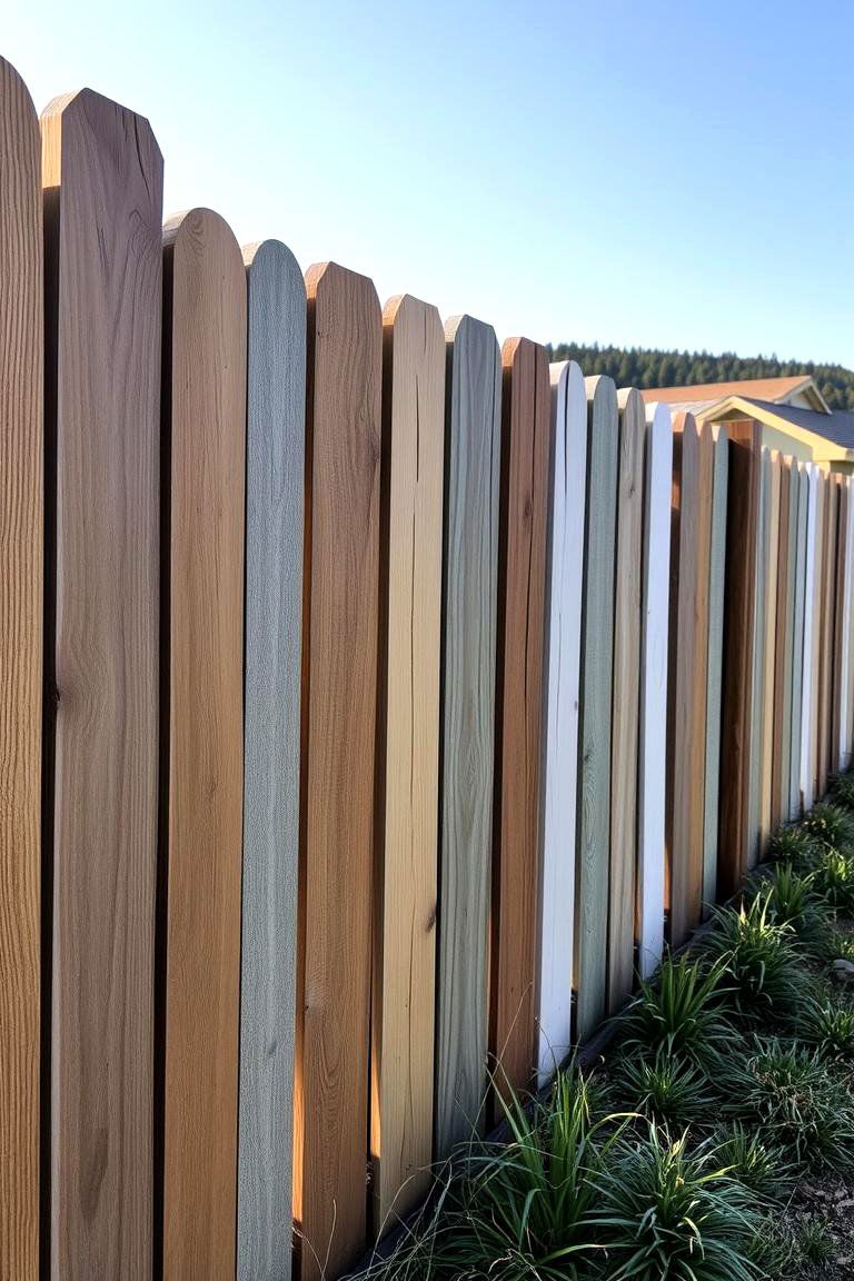 Mixed Wood Tones Board on Board Fence - 24 Board on Board Fence Ideas
