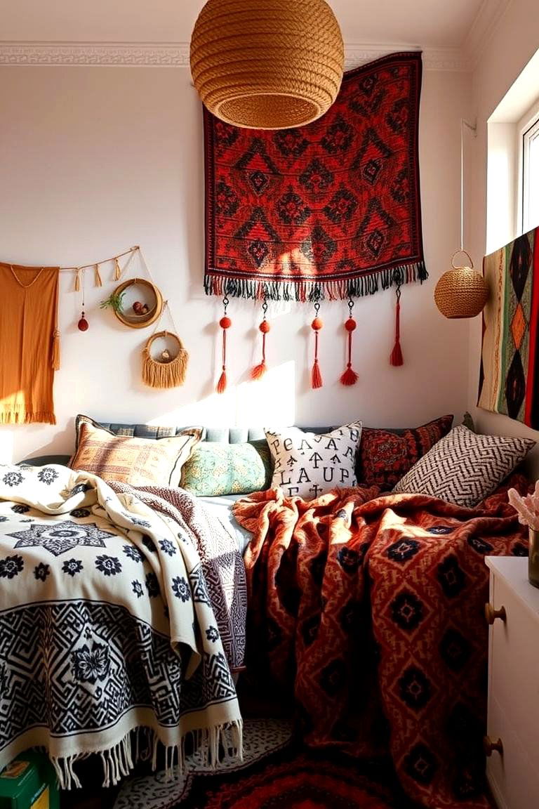 Mixing Patterns and Textures Seamlessly - 24 Boho Dorm Room Ideas