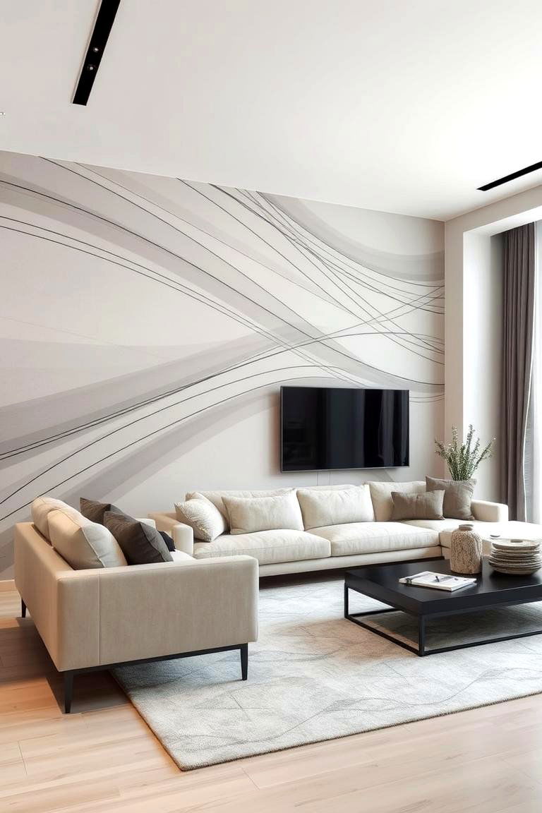 Modern Abstract Lines - 24 Living Room Wallpaper Ideas