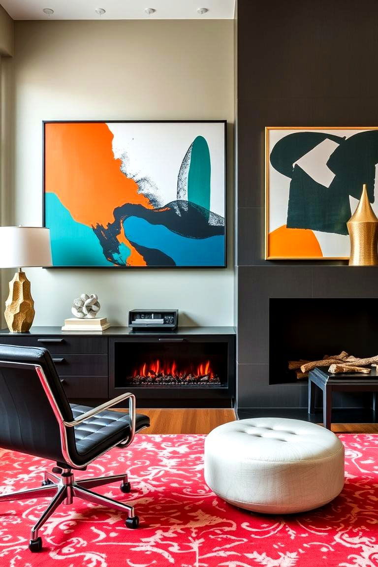 Modern Art Accent Fireplace Office - 24 Home Office With Fireplace Ideas
