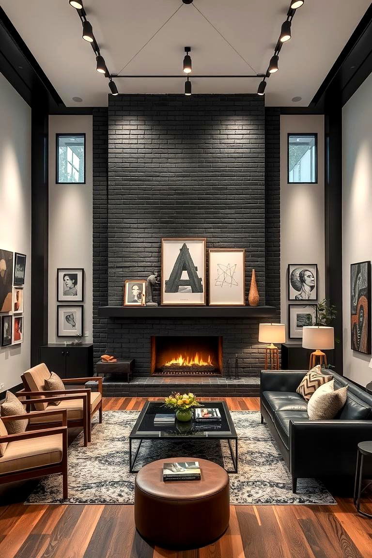 Modern Art Gallery Accent - 24 Black Brick Fireplace Ideas