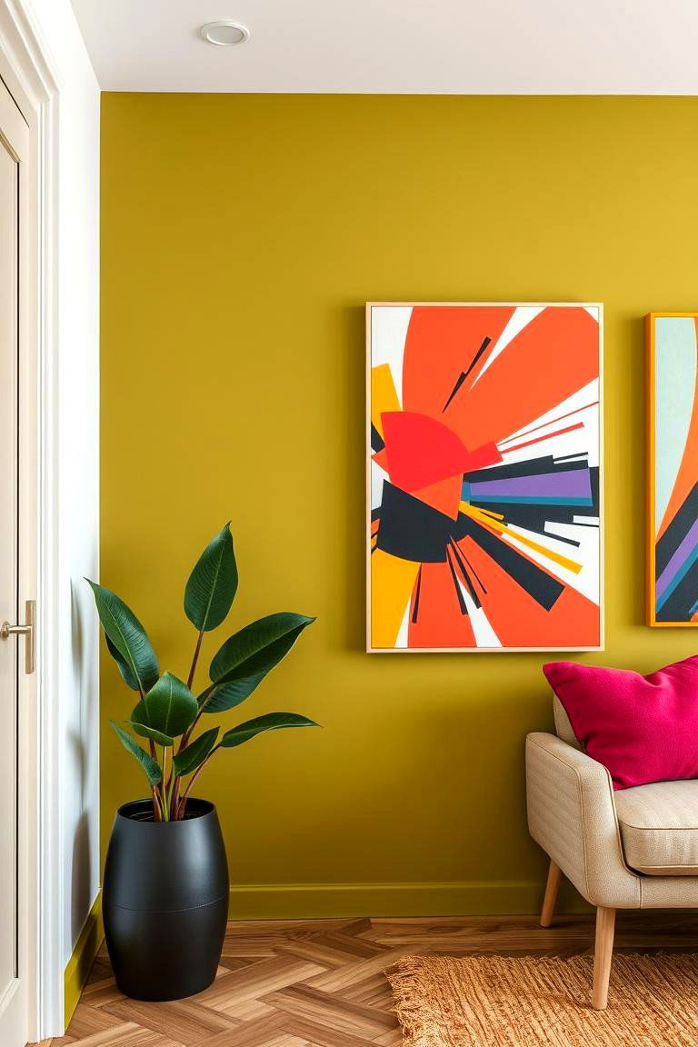 Modern Art on Olive - 24 Olive Green Accent Wall Ideas
