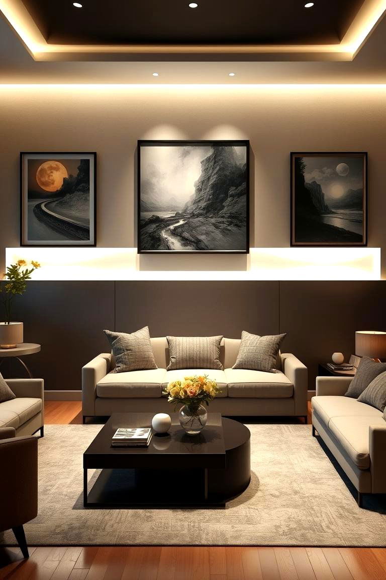 Modern Backlit Wall Art Lighting for Visual Impact - 24 Living Room Wall Lighting Ideas