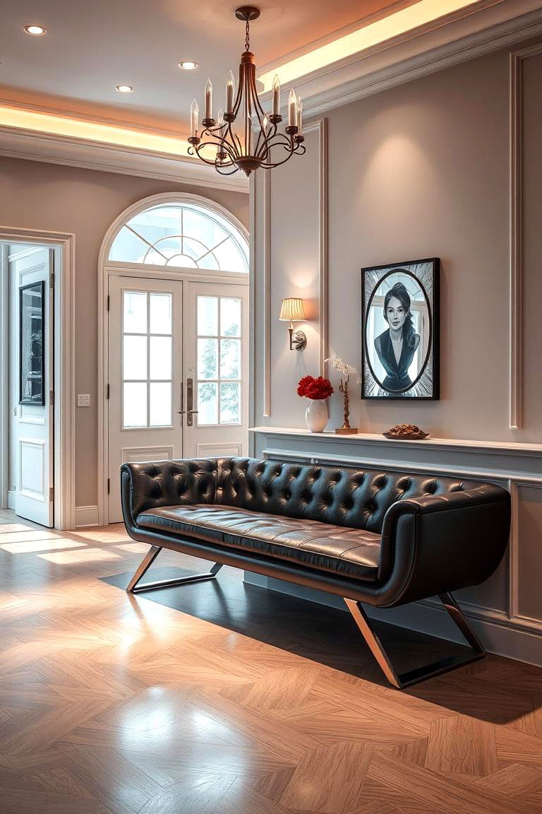 Modern Bench with Leather Upholstery - 24 Entryway Bench Ideas