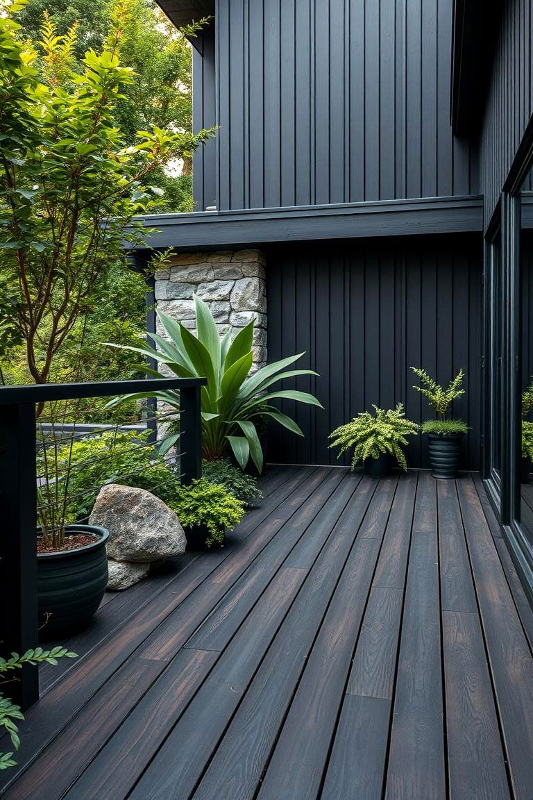 Modern Black Deck with Natural Elements - 24 Black Deck Ideas