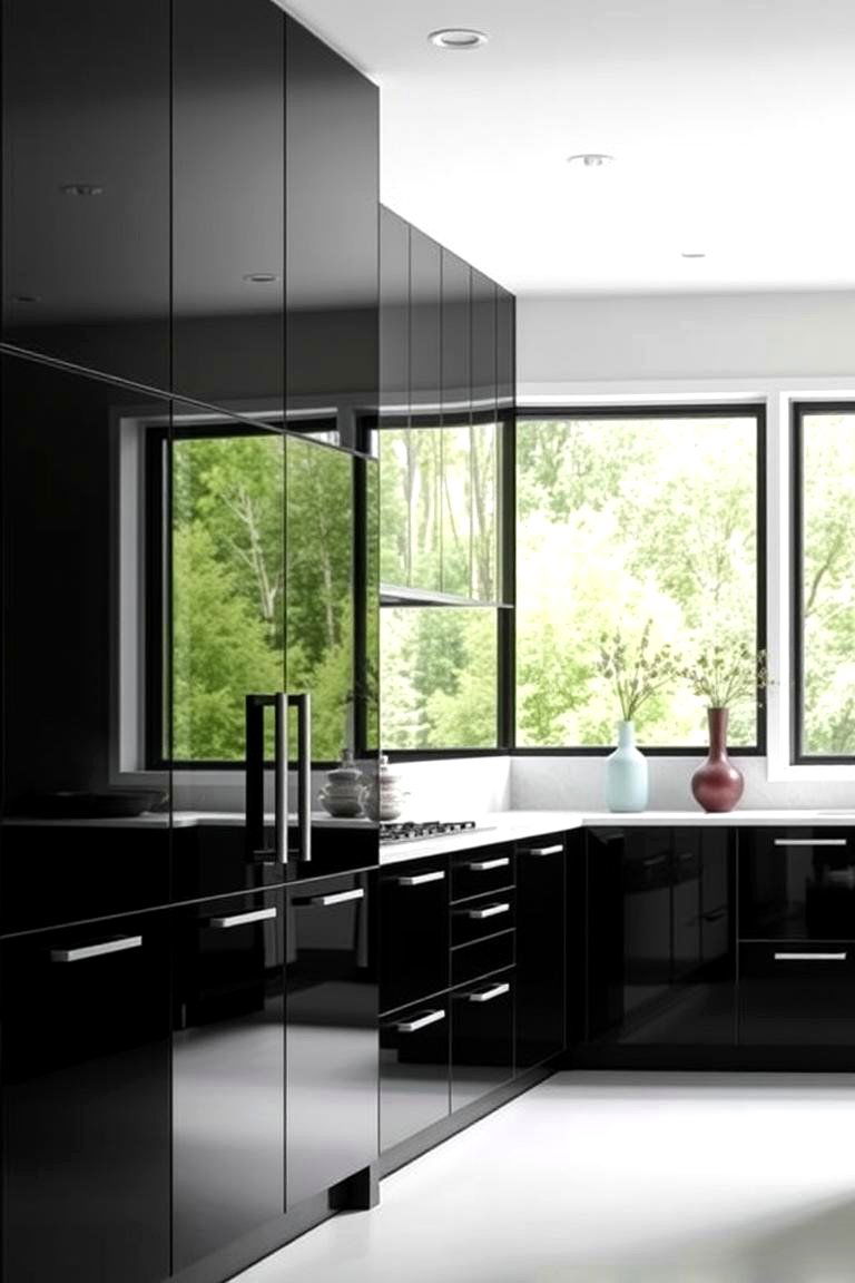 Modern Black Glass Cabinets - 24 Black Kitchen Cabinet Ideas