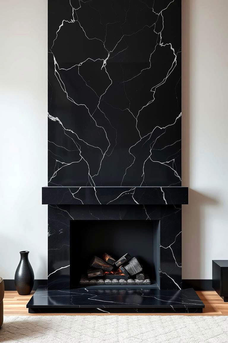 Modern Black Marble Fireplace - 24 Marble Fireplace Ideas