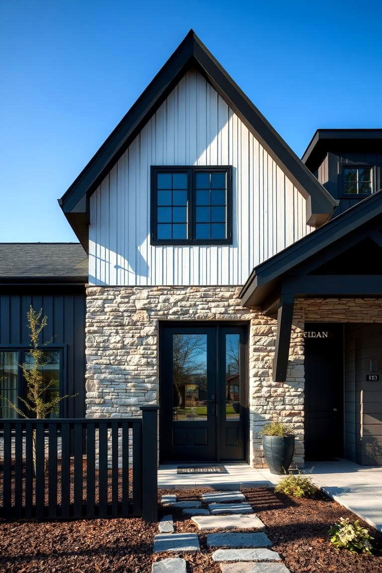 Modern Black Mixed Materials - 24 Black Modern Farmhouse Exterior Design Ideas