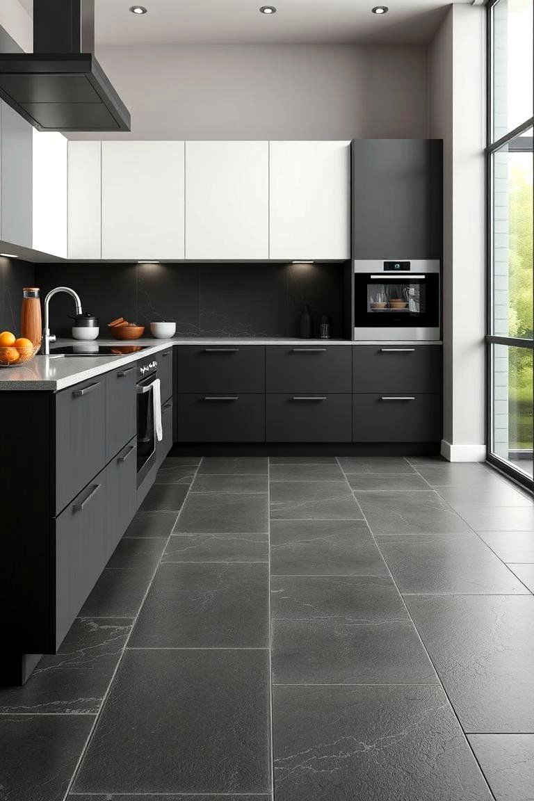 Modern Black Slate Tile Floor - 24 Black Floor Kitchen Ideas