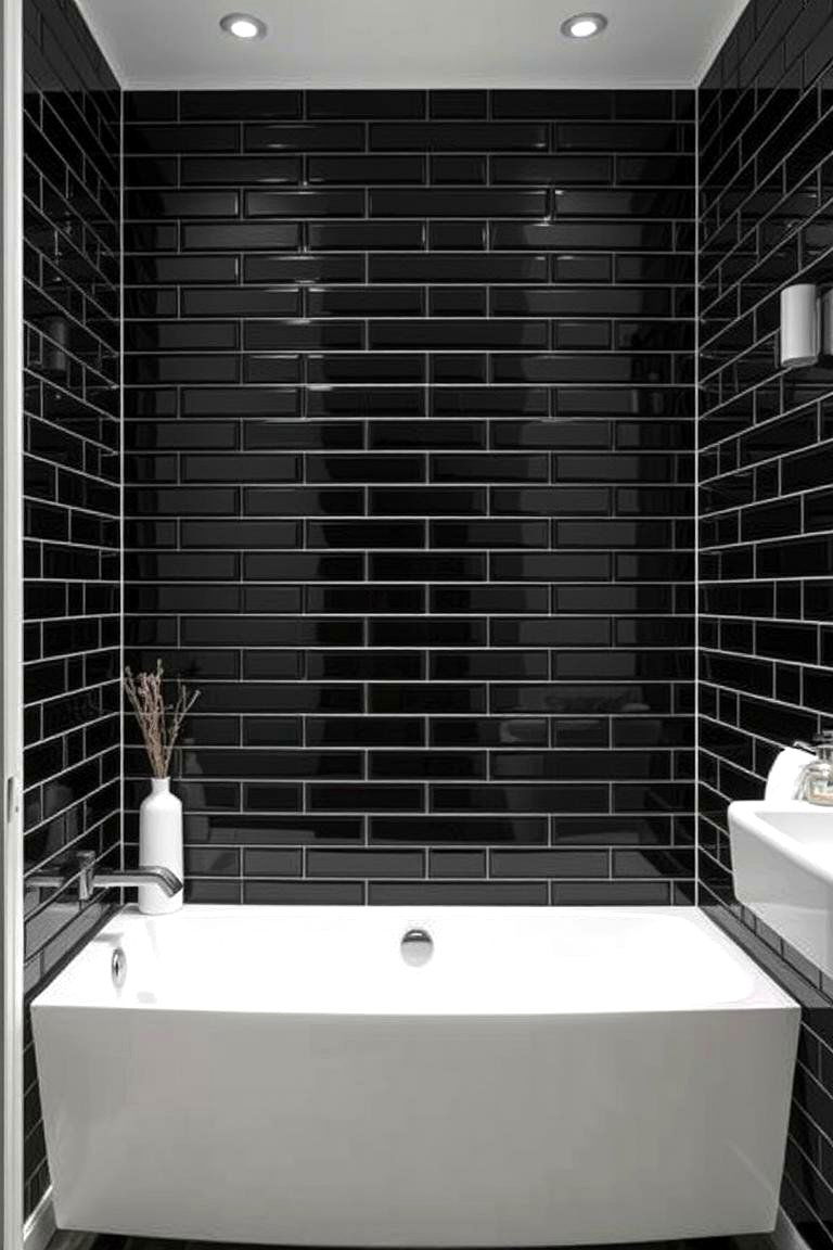 Modern Black Subway Tiles - 24 Black Bathroom Ideas