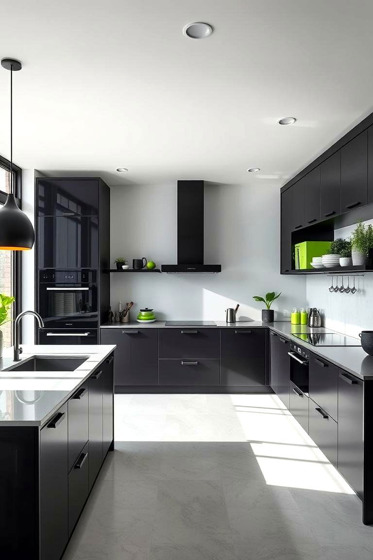 Modern Black and Green Minimalist Kitchen Design - 24 Black and Green Kitchen Ideas