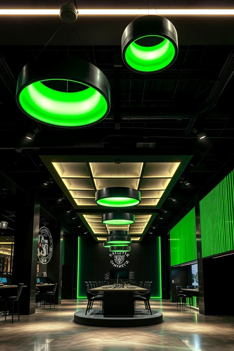 Modern Black and Green Statement Lighting - 24 Black and Green Bedroom Design Ideas