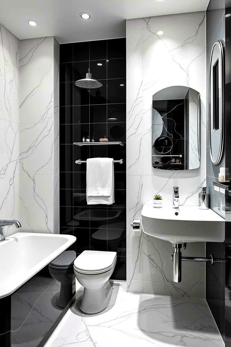 Modern Black and White with Metallic Accents - 24 Black and White Bathroom Ideas