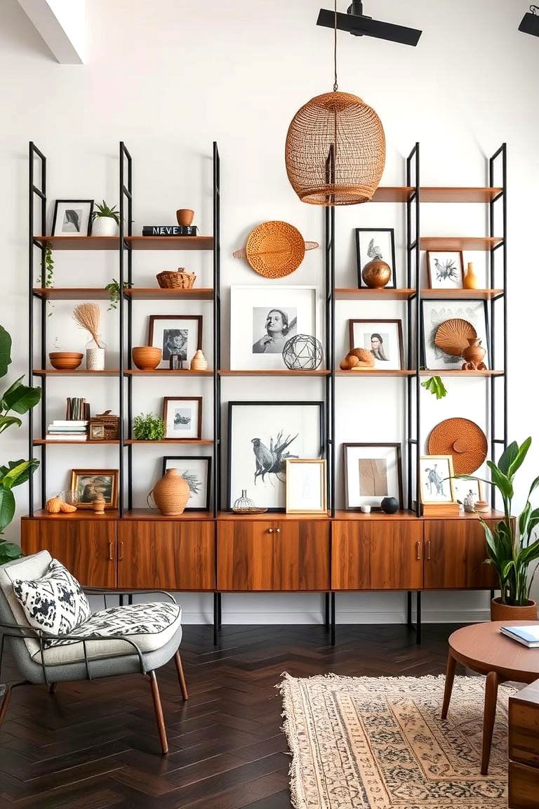 Modern Boho Shelving - 24 Black and White Boho Living Room Ideas