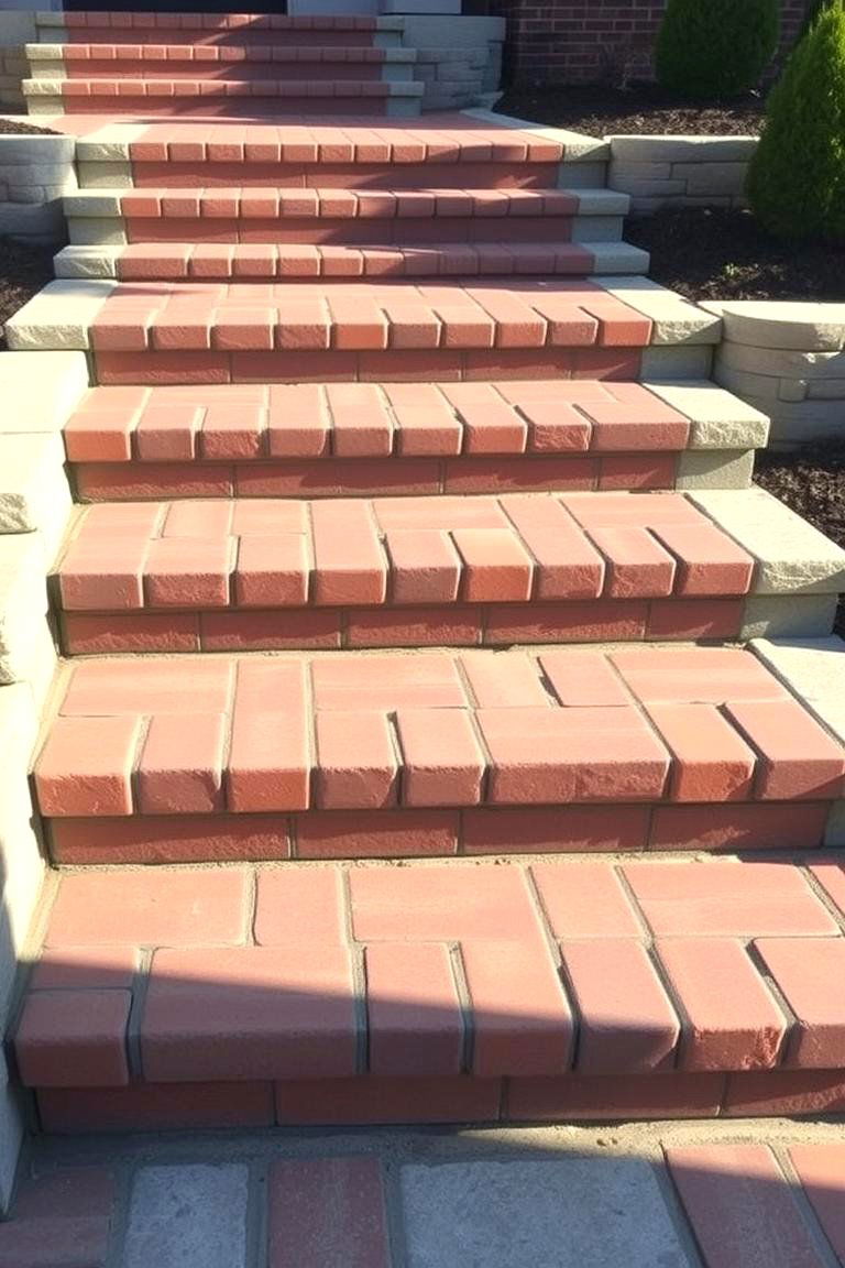 Modern Brick Steps with Natural Stone Borders - 24 Brick Front Steps Design Ideas