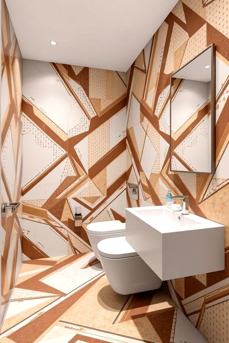 Modern Brown and White Geometric Patterns - 24 Brown and White Bathroom Ideas