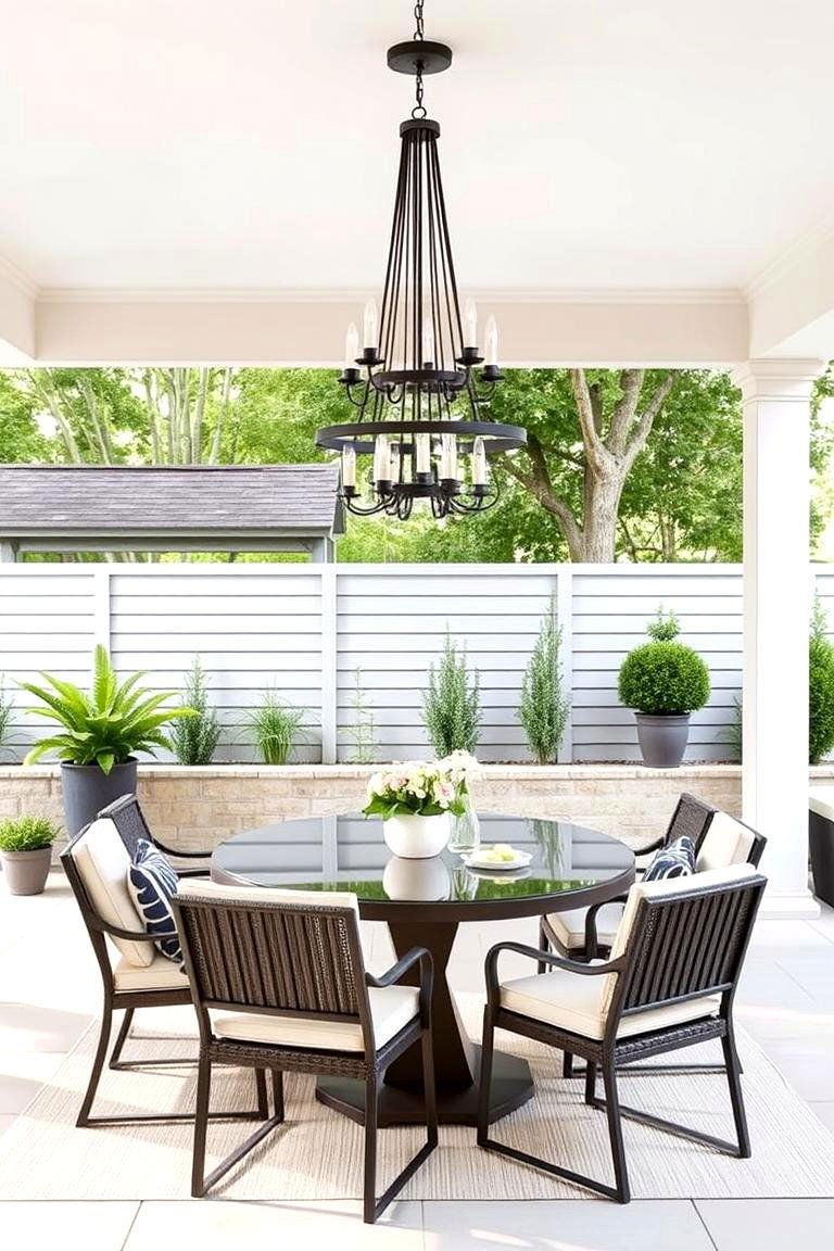 Modern Chandelier Flair - 24 Covered Patio Lighting Ideas