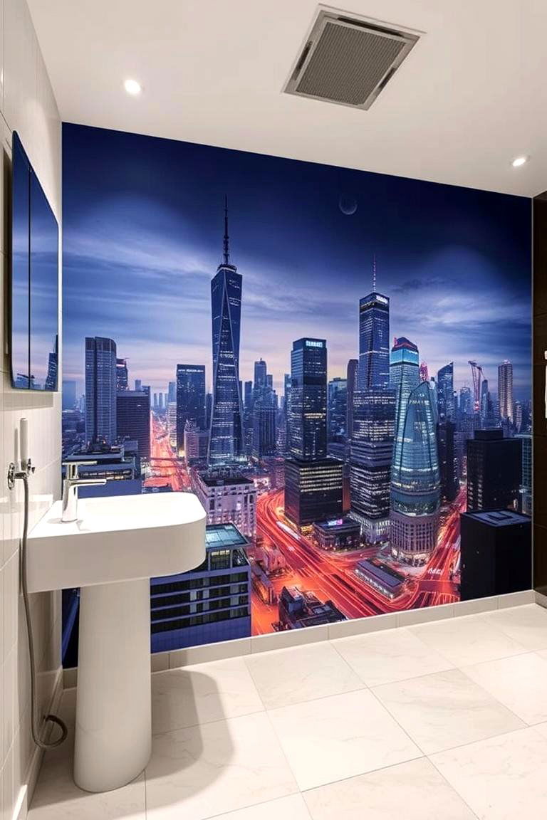 Modern Cityscape - 24 Bathroom Mural Ideas