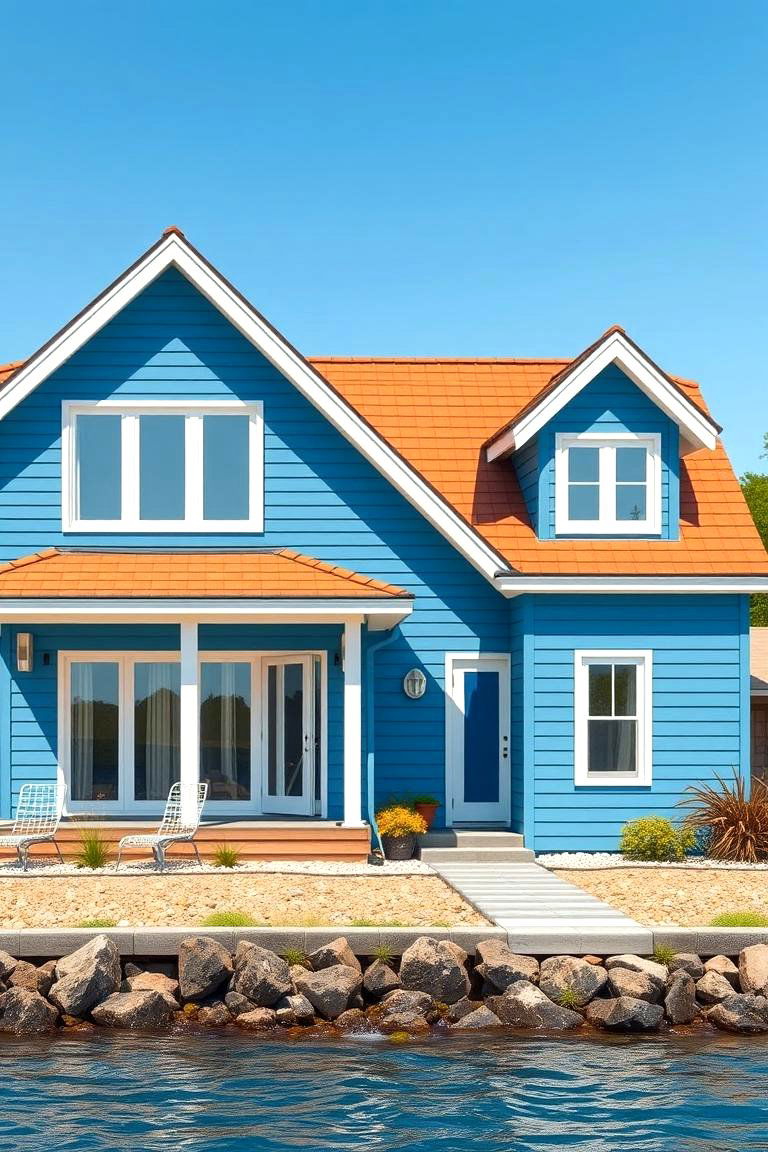 Modern Coastal Charm - 24 blue exterior home with a brown roof ideas